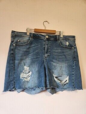 ​Love & Legend Plus Size 22 Distressed Raw Hem Denim Shorts Western Rodeo